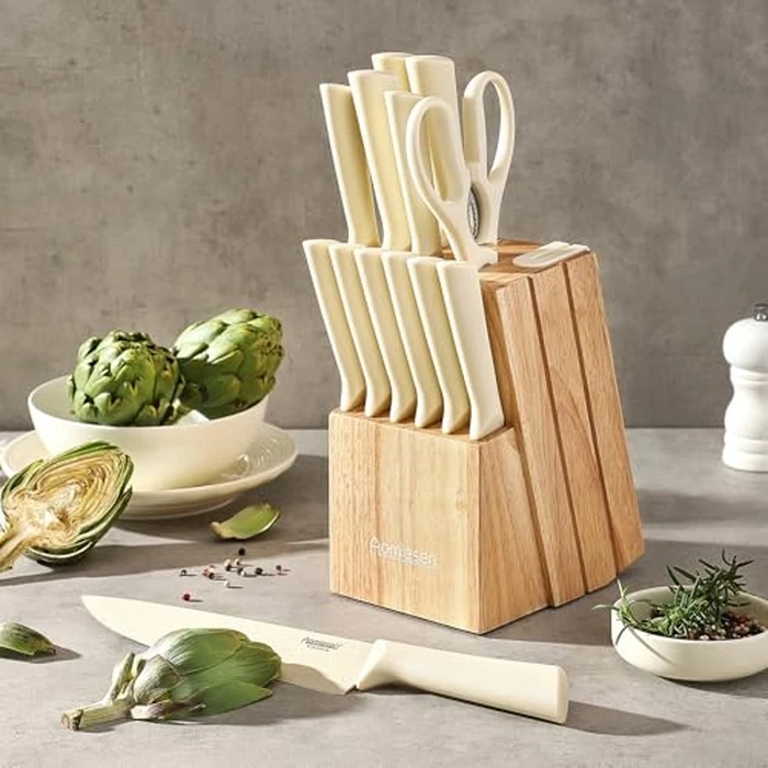 Stainless Steel Knife Set, Knife Block Sets with Built-in Sharpener,15-Piece Block Set with Block and Ergonomic Handles by Aomiesen - Image 4