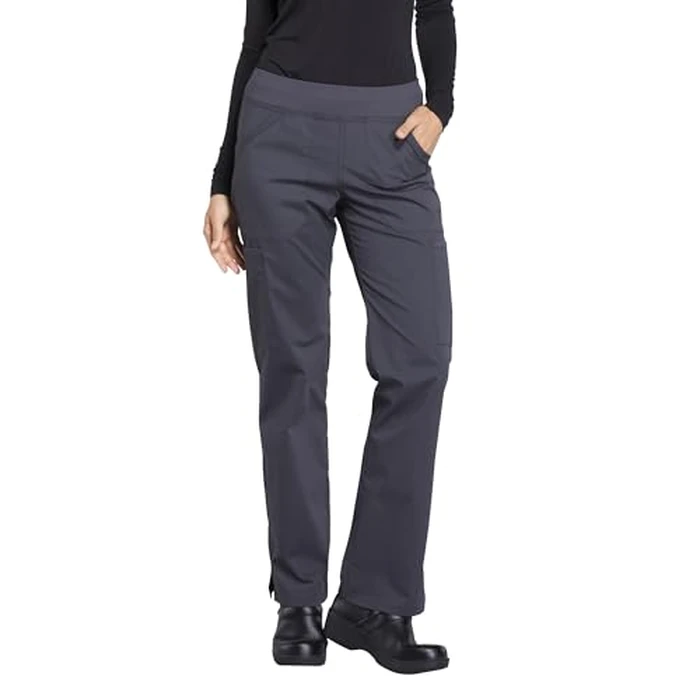 Cherokee Women's Scrub Pants Mid Rise Straight Leg Pull-on Cargo Pant with 6 Pockets & 2-Way Stretch Fabric - WW170T, L Tall, Pewter by Cherokee - Used - Like New condition - US$20.78