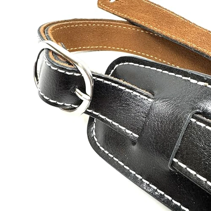 Walker & Williams C-18-BLK Vintage Style Premium Black Top Grain Soft Leather Shoulder Pad Guitar Strap Adjusts Up To 61" For Acoustic, Electric, And Bass Guitars by Walker & Williams - Image 4