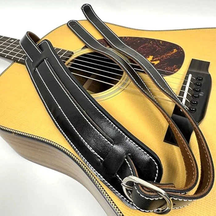 Walker & Williams C-18-BLK Vintage Style Premium Black Top Grain Soft Leather Shoulder Pad Guitar Strap Adjusts Up To 61" For Acoustic, Electric, And Bass Guitars by Walker & Williams - Image 7
