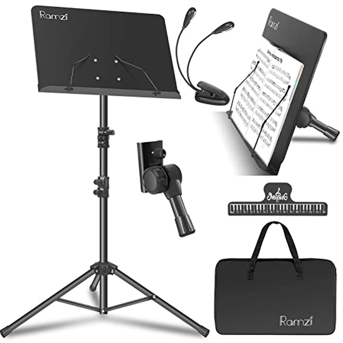 Ramzi Music Stand For Sheet Music 5 In-1 Dual-Use Desktop Book Stand , Music Stand Light, Carrying Bag, Sheet Music Clip by Ramzi - Image 1