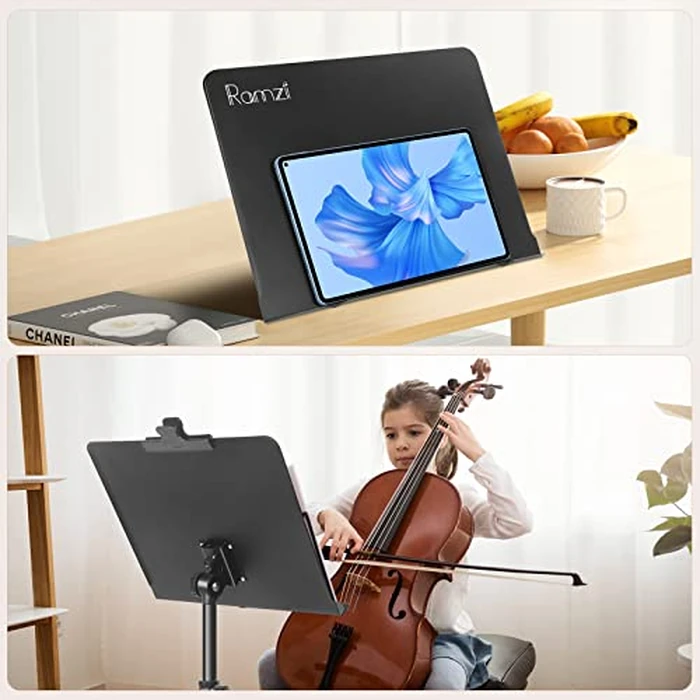 Ramzi Music Stand For Sheet Music 5 In-1 Dual-Use Desktop Book Stand , Music Stand Light, Carrying Bag, Sheet Music Clip by Ramzi - Image 2