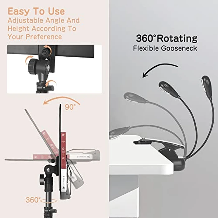 Ramzi Music Stand For Sheet Music 5 In-1 Dual-Use Desktop Book Stand , Music Stand Light, Carrying Bag, Sheet Music Clip by Ramzi - Image 6