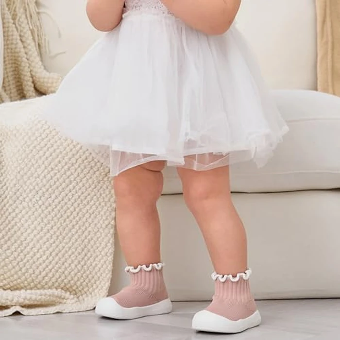 EUFANCE Baby Girl Sock Shoes Toddler Ruffle Walking Shoes Infant Non-Slip Slippers Soft Rubber Sole Sneakers Lightweight Breathable Barefoot Shoes by EUFANCE - Image 2