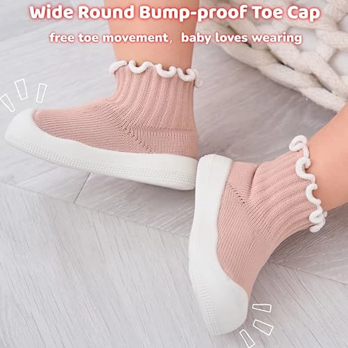 EUFANCE Baby Girl Sock Shoes Toddler Ruffle Walking Shoes Infant Non-Slip Slippers Soft Rubber Sole Sneakers Lightweight Breathable Barefoot Shoes by EUFANCE - Image 5