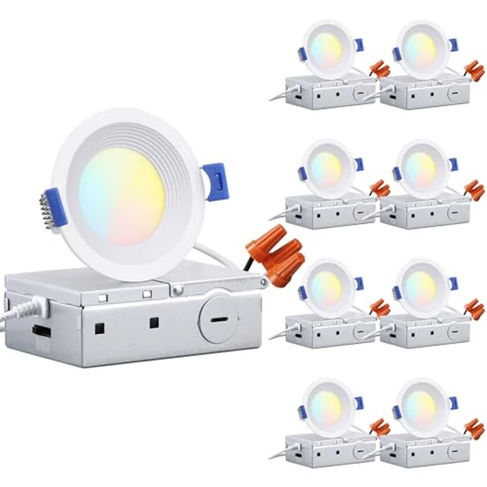 TORCHSTAR 8-Pack 5CCT 3 Inch Slim LED Recessed Lighting with J Box, Aluminum, Anti-Glare Baffle Trim, 6W 492LM, CRI90 Dimmable Ceiling Downlight, Air Tight & IC Rated, 27003000350040005000K, ETL&ES by TORCHSTAR - Image 1