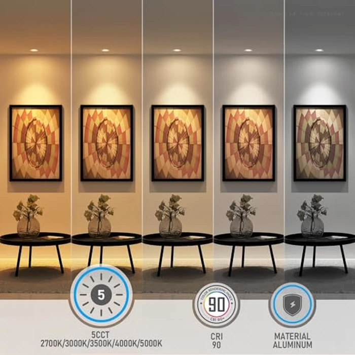 TORCHSTAR 8-Pack 5CCT 3 Inch Slim LED Recessed Lighting with J Box, Aluminum, Anti-Glare Baffle Trim, 6W 492LM, CRI90 Dimmable Ceiling Downlight, Air Tight & IC Rated, 27003000350040005000K, ETL&ES by TORCHSTAR - Image 2