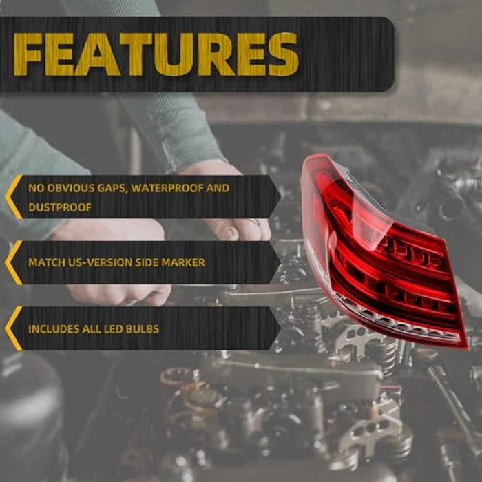 Dasbecan Driver Left Side Tail Light Assembly Compatible with 2014-2016 Mercedes-Benz W212 E-Class E250 E300 E350 E400 E550 E63 Rear Lamp Outer W/Led Bulbs Rear Lamp Replaces# 2129061303 MB2804112 by Dasbecan - Image 3