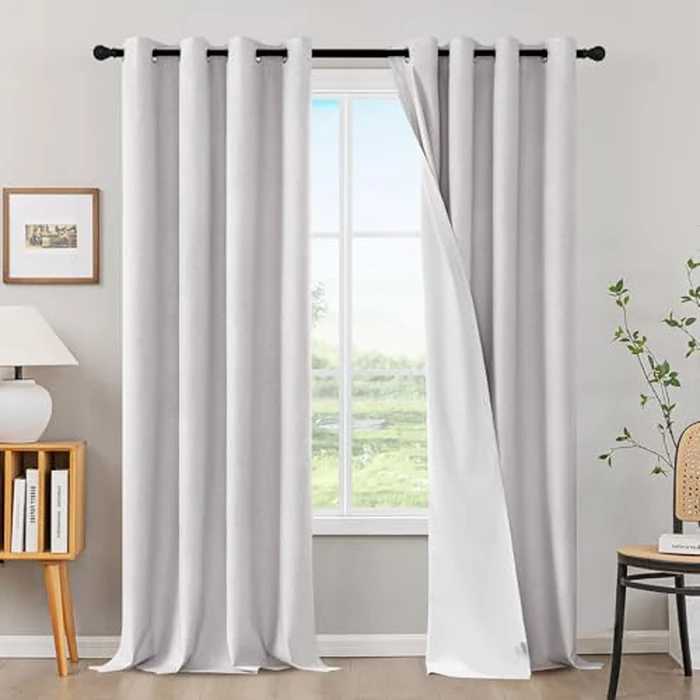 H.VERSAILTEX 100% Blackout Curtains 90 Inches Long for Bedroom Living Room Black Out Curtain Thermal Insulating Nature Linen Blended Grommet Top Drapes (2 Panels, Heathered White) by H.VERSAILTEX - Image 1