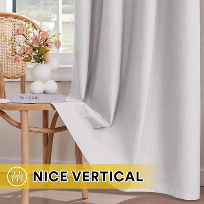 H.VERSAILTEX 100% Blackout Curtains 90 Inches Long for Bedroom Living Room Black Out Curtain Thermal Insulating Nature Linen Blended Grommet Top Drapes (2 Panels, Heathered White) by H.VERSAILTEX - Image 8