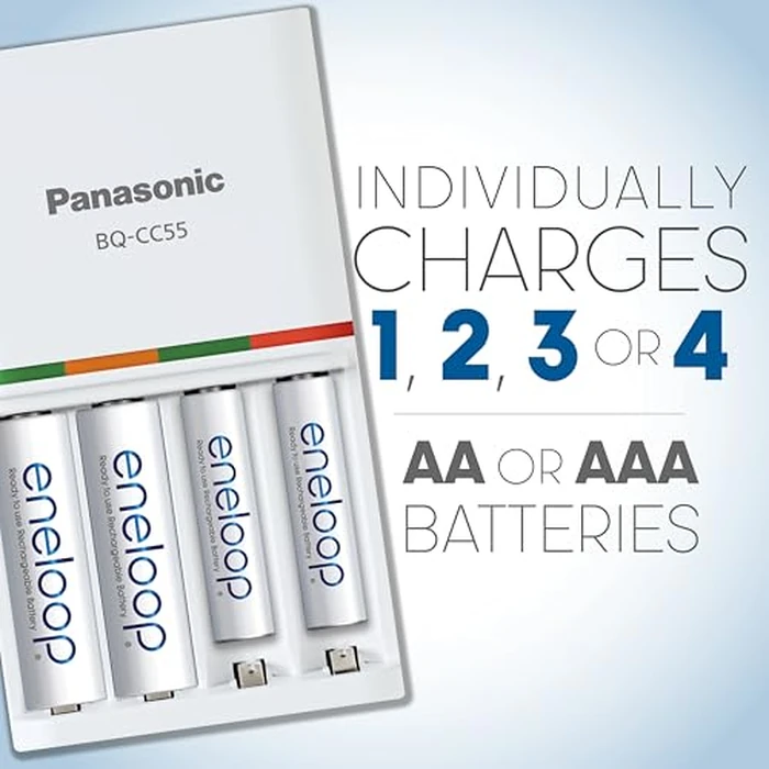Eneloop Panasonic K-KJ55MCA4BA Advanced Individual Battery 3 Hour Quick Charger with 4 AA Rechargeable Batteries, White by Eneloop - Used - Like New condition - US$27.01