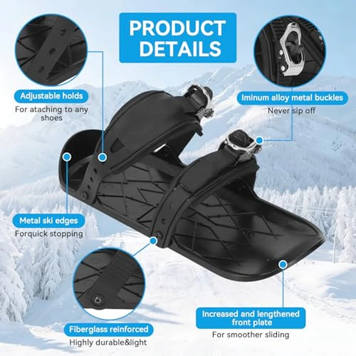 1 Pair Mini Ski Skates, 36x14.7cm/14.2x5.8in Hort Thin Skating Skis Attach to Skis Boots Winter Shoes Outdoor Skiing Equipment with Storage Bag for US 5-14, EU 35-48 by equlup - Image 3