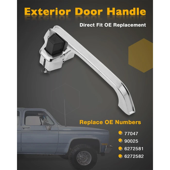 Metal Exterior Door Handles (Pair), Compatible with 1973-1991 Chevy C/K/R/V 10 20 30 1500 2500 3500, GMC C/K 15 25 35 R/V 1500 2500 3500 Pickup Suburban Blazer, Front Left & Right, OE# 77047 90025 by Gledewen - Image 3