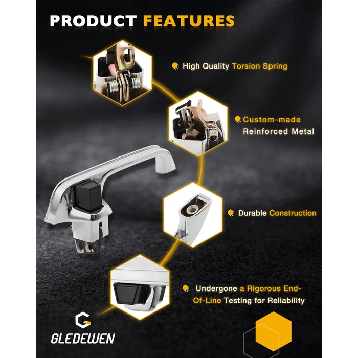 Metal Exterior Door Handles (Pair), Compatible with 1973-1991 Chevy C/K/R/V 10 20 30 1500 2500 3500, GMC C/K 15 25 35 R/V 1500 2500 3500 Pickup Suburban Blazer, Front Left & Right, OE# 77047 90025 by Gledewen - Image 4