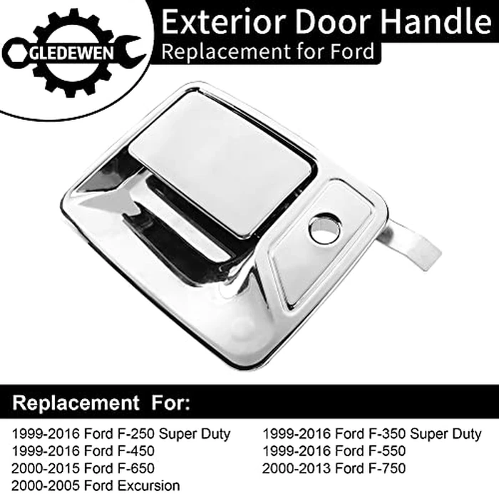 Exterior Door Handle, Compatible with 1999-2016 Ford F250 F350 F450 F550 F650 F750 Super Duty | 00-05 Ford Excursion, Chrome Front Outside Left Driver w/ Key Hole | 7C3Z-2522405-AA 79306 Outer Handle by Gledewen - Image 2
