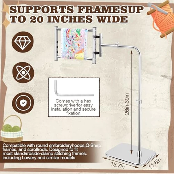 Novabright Adjustable Embroidery Stand with Side Clamp-Needlework Frame Holder for Cross Embroidery, Punch Needle, and Hand Sewing Projects Fits Scroll Rods up to 20 Inches & Q-Snap Frames by Novabright - Image 2