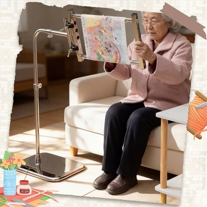 Novabright Adjustable Embroidery Stand with Side Clamp-Needlework Frame Holder for Cross Embroidery, Punch Needle, and Hand Sewing Projects Fits Scroll Rods up to 20 Inches & Q-Snap Frames by Novabright - Image 4