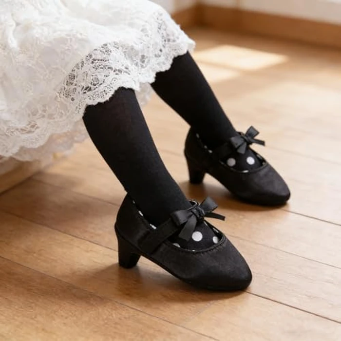 Newborn Baby Girls Princess Shoes with High Heels Bowknot Soft Sole Crib Shoes Infant Girl Photography Props(Black,6-9 Months) by Kutterild - Image 2