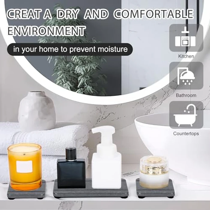 4PCS Fast Drying Diatomite Stone Soap Tray for Bathroom and Kitchen, Vanity Tray, Water Absorbing Coaster by Lyxel - Image 4