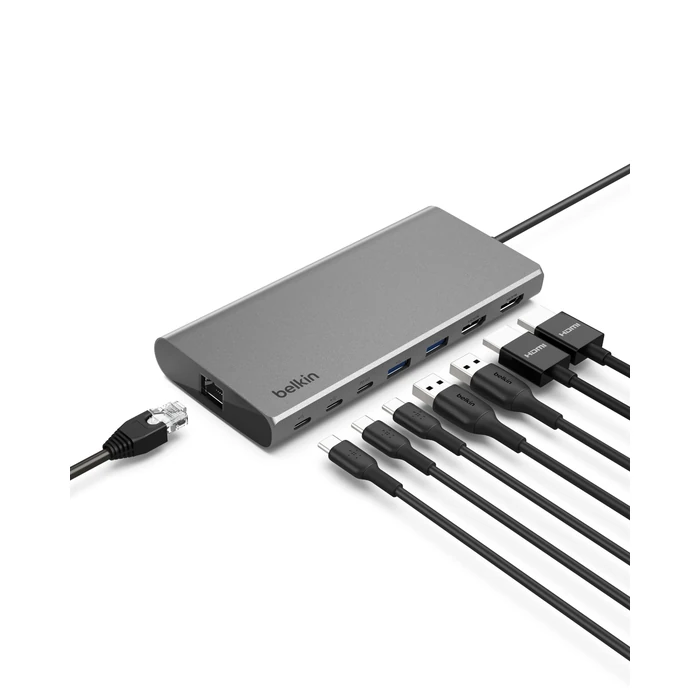 Belkin Connect Universal USB-C 8-in-1 Dual Display Core Hub w/Silicon Motion Technology - Compatible with Mac, Windows, and Chromebook - 100W PD w/ 10Gbps Transfer Speeds & 1GbE Ethernet - Silver by Belkin - Used - Acceptable condition - CA$128.41