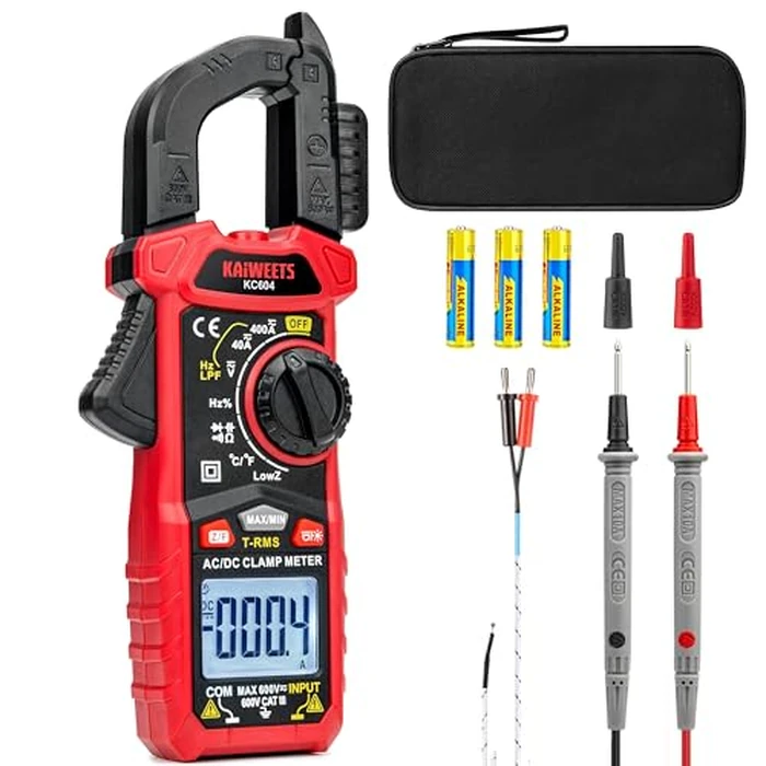 KAIWEETS Digital Clamp Meter Multimeter with D-Shaped Jaw for AC/DC Current & Voltage, Auto-ranging 4000 Counts Voltage Tester with Flashlight Backlight, Measuring Temperature Continuity Diode NCV by KAIWEETS - Used - Like New condition
