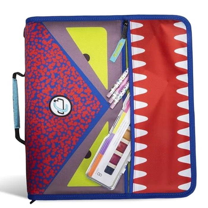 Case-it The Dual 2-in-1 Zipper Binder - Two 1.5 Inch D-Rings - Includes Pencil Pouch - Multiple Pockets - 600 Sheet Capacity - Comes with Shoulder Strap - Monster Design Dual-101-ME by Case it - Used - Very Good condition