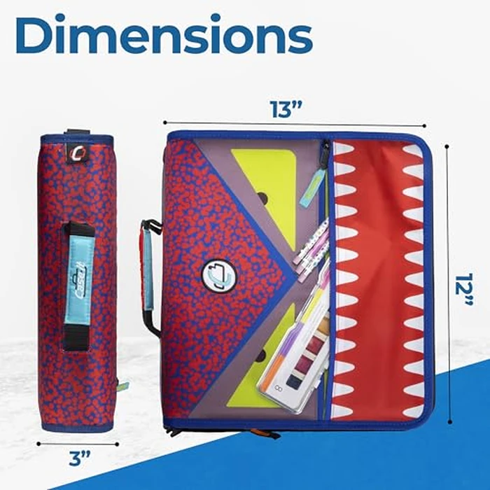 Case-it The Dual 2-in-1 Zipper Binder - Two 1.5 Inch D-Rings - Includes Pencil Pouch - Multiple Pockets - 600 Sheet Capacity - Comes with Shoulder Strap - Monster Design Dual-101-ME by Case it - Image 3