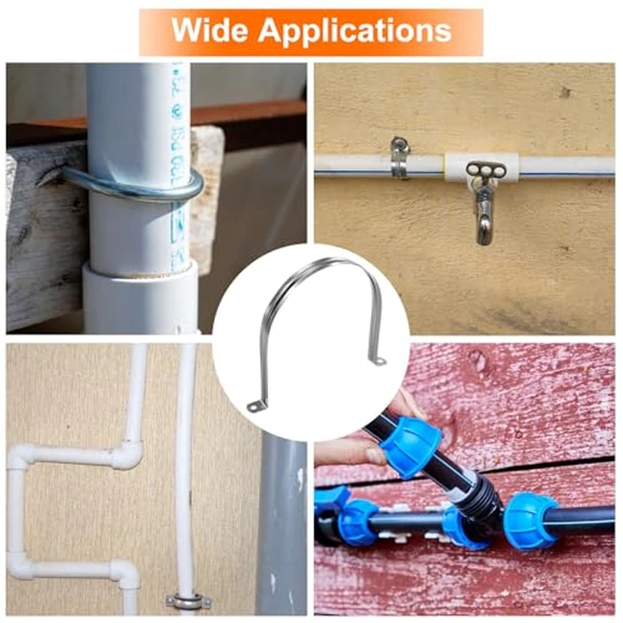 HARFINGTON 10pcs 6 Inch 150mm Conduit Clamps, M150 U Tube Pipe Clamp, Stainless Steel Rigid Pipe Strap, U Shaped Bracket with Two Hole for Pipe Tube Hose Wire Cord Fixing by HARFINGTON - Image 6