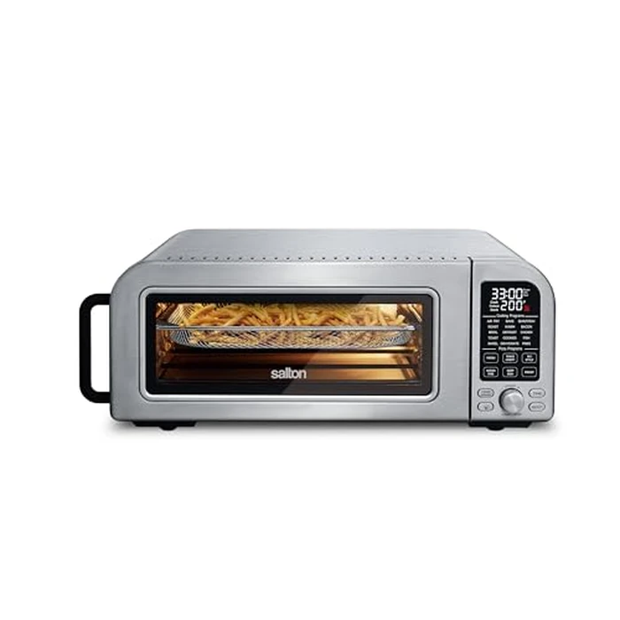 Salton Pizzadesso - 800 degreesF/430 degreesC Pizza Oven & Air Fryer Combo | 15-in-1 Toaster Oven w/Cast Iron Stone | Cooks Pizza, Steak, Wings, Veggies, Cookies & More | Stainless Steel | 18L | Proudly Canadian by Salton - Used - Acceptable condition - CA$163.80