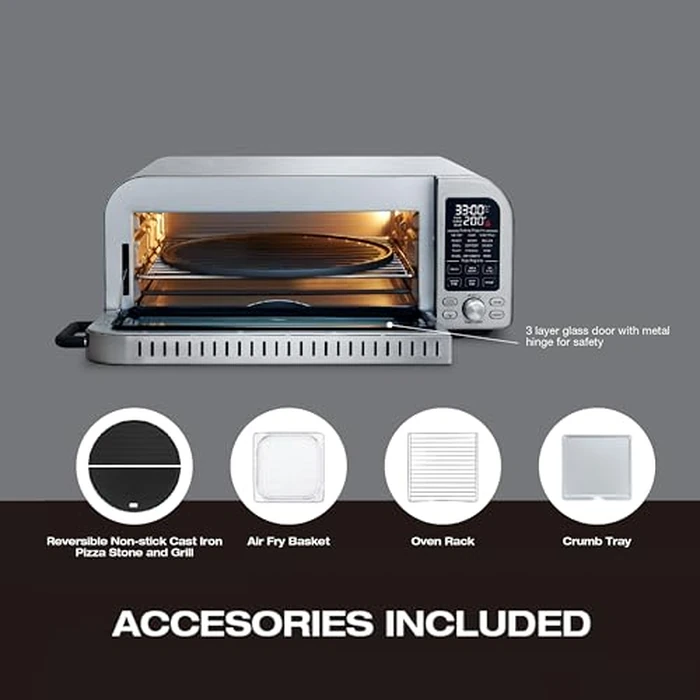Salton Pizzadesso - 800 degreesF/430 degreesC Pizza Oven & Air Fryer Combo | 15-in-1 Toaster Oven w/Cast Iron Stone | Cooks Pizza, Steak, Wings, Veggies, Cookies & More | Stainless Steel | 18L | Proudly Canadian by Salton - Image 6