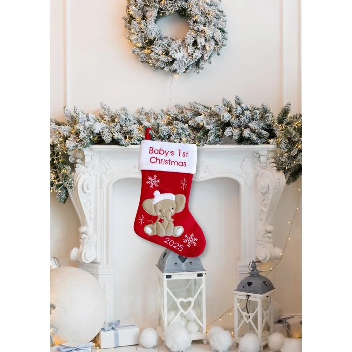 Heart's Sign Babys First Christmas Stocking 2025 - Elephant Design (Red) Xmas Decor | My First Christmas Decor Ornament 2025 (Red) by Heart's Sign - Image 8