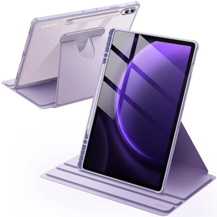 JETech Rotating Case for Samsung Galaxy Tab S10+ 2024/Tab S9 FE+/S9+ 2023 12.4-Inch with S Pen Holder, 360 Degree Rotation Protective Stand Cover Clear Back, Auto Wake/Sleep (Lavender) by JETech - Used - Very Good condition