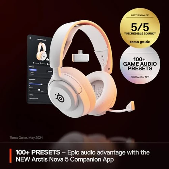 SteelSeries Arctis Nova 5 Wireless Multi-System Gaming Headset - White - Neodymium Magnetic Drivers - 100+ Audio Presets - 60 HR Battery - 2.4GHz or BT - Gen2.X Mic - PC, PS5, PS4, Switch, Mobile by SteelSeries - Image 2