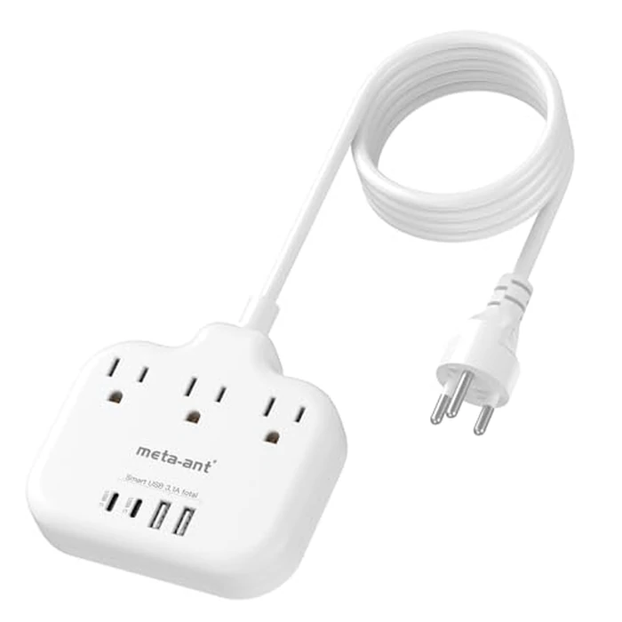 Thailand Power Adapter with 4FT Extension Cord, meta-ant Thailand Plug Adapter with 3 American Outlets 4 USB Ports(2 USB-C), Type O Adapter for US to Thailand by meta-ant - Image 1