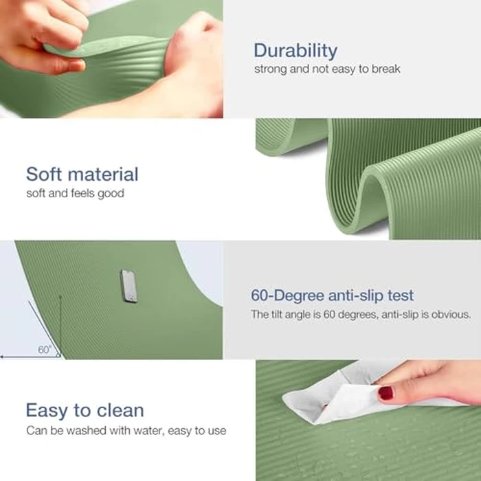 Gruper Thick Yoga Mat Non Slip, Large Size 72" L x 32" W x 0.6" TH, Premium Exercise & Fitness Mat with Carrying Strap and Bag, Workout Mats for Home (Matcha, 0.6 * 32 * 72 Inches) by Gruper - Image 3
