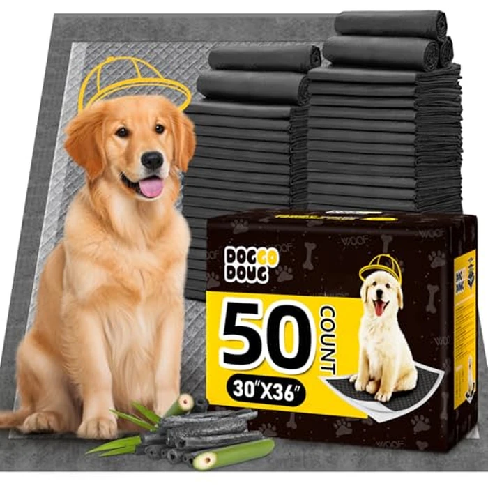 DOGGO DOUG Dog Pee Pads for Dogs XXL 30"x36" Charcoal Puppy Pads 50 Counts Extra Large Disposable Activated Carbon Super Absorbent Full Edge-Wrapping Odor-Control Training Pads with Adhesive Tabs by DOGGO DOUG - Used - Like New condition - US$30.74