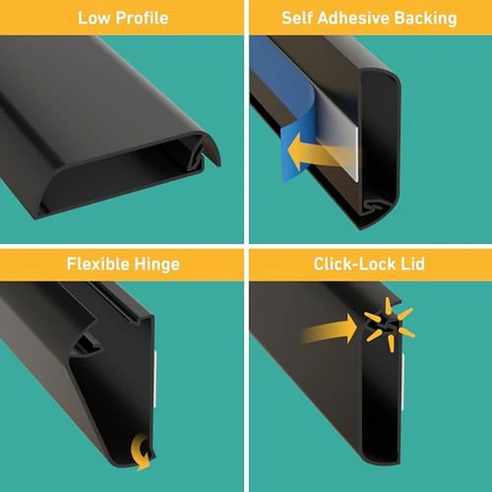 D-Line TV Wall Mount Cord Hider, Hide Mounted TV Cables, Wire Covers, Self Adhesive Cover for Cords, Paintable, Low Profile, Seamless Cable Raceway - 2X 2.36in W x 0.59in H x 15.7in L - Black by D-Line - Image 2