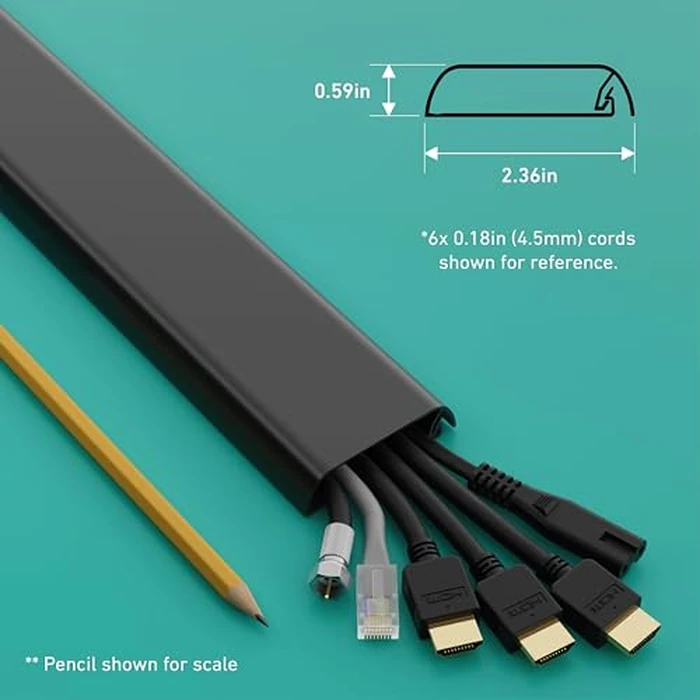 D-Line TV Wall Mount Cord Hider, Hide Mounted TV Cables, Wire Covers, Self Adhesive Cover for Cords, Paintable, Low Profile, Seamless Cable Raceway - 2X 2.36in W x 0.59in H x 15.7in L - Black by D-Line - Image 3