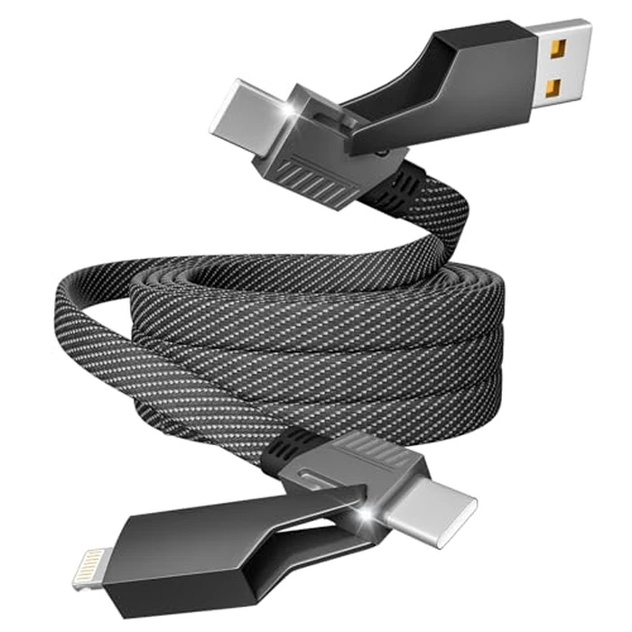 Firsting 4 in 1 Charging Cable 65W, USB C Cable Fast Charger Cord with E-Mark Chip, USB A/C to C/Lightning Cable, Multi iPhone Charger Cord for iPhone16/15/14/13 Series/Phones/Pads and Laptop by Firsting - Used - Very Good condition - US$6.71