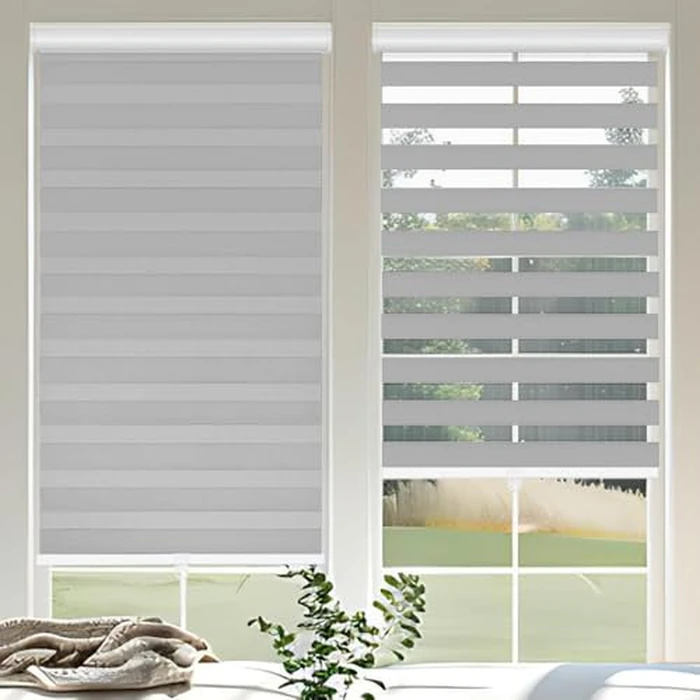 OUDUCK Cordless Zebra Blinds for Windows Dual Layer Zebra Roller Shades with Valance Light Control Privacy Blinds for Day Night 28" W x 72" H (71W x 183H cm), Grey by OUDUCK - Used - Good condition - CA$35.36