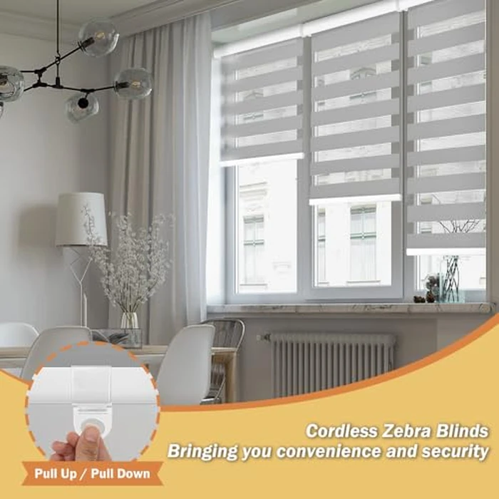 OUDUCK Cordless Zebra Blinds for Windows Dual Layer Zebra Roller Shades with Valance Light Control Privacy Blinds for Day Night 28" W x 72" H (71W x 183H cm), Grey by OUDUCK - Image 2