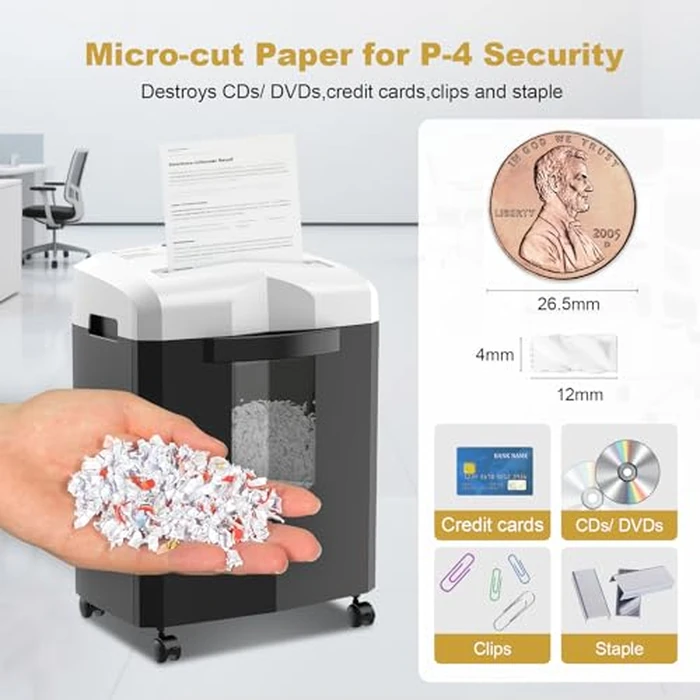 Bonsaii 12-Sheet Micro Cut Paper Shredder, 60-Minute P-4 High Security Shredders for Home Office, Shreds CD/Credit Card/Mail/Staple/Clip, Jam-Proof System with 4.2 Gal Pullout Bin (C266-BW) by bonsaii - Image 4