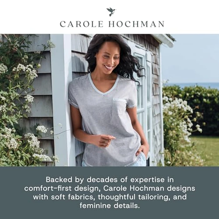 Carole Hochman Women's 4-Piece 100% Cotton Pajama Set - V-Neck T-Shirt, Tank, Capri Pants & Shorts with Drawstring & Pockets, Periwinkle, Large by Carole Hochman - Image 4