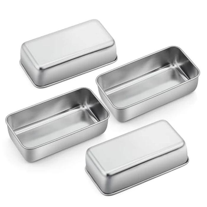 P&P CHEF Loaf Pan Set, 9 x 5 Inch Bread Pans, Stainless Steel Loaf Toast Baking Pans For Bread Meatloaf Lasagna Cake, Healthy & Non Toxic, Oven Safe& Easy Clean, (Silver, 4Pcs) by P&P CHEF - Used - Like New condition