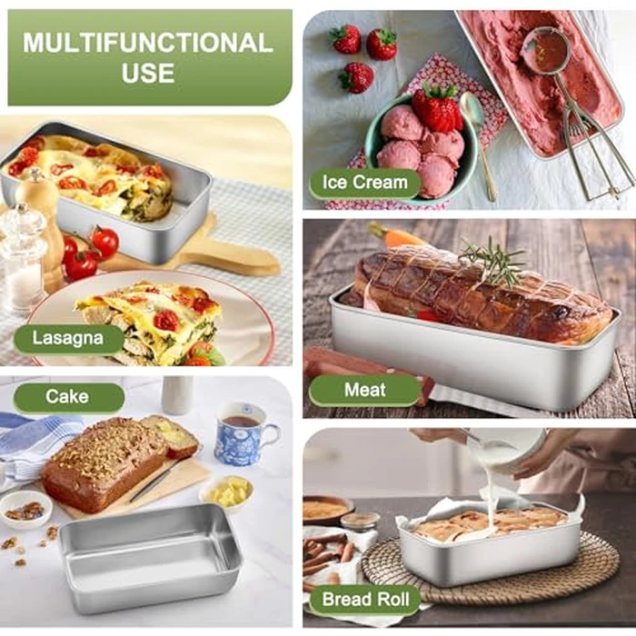 P&P CHEF Loaf Pan Set, 9 x 5 Inch Bread Pans, Stainless Steel Loaf Toast Baking Pans For Bread Meatloaf Lasagna Cake, Healthy & Non Toxic, Oven Safe& Easy Clean, (Silver, 4Pcs) by P&P CHEF - Image 4