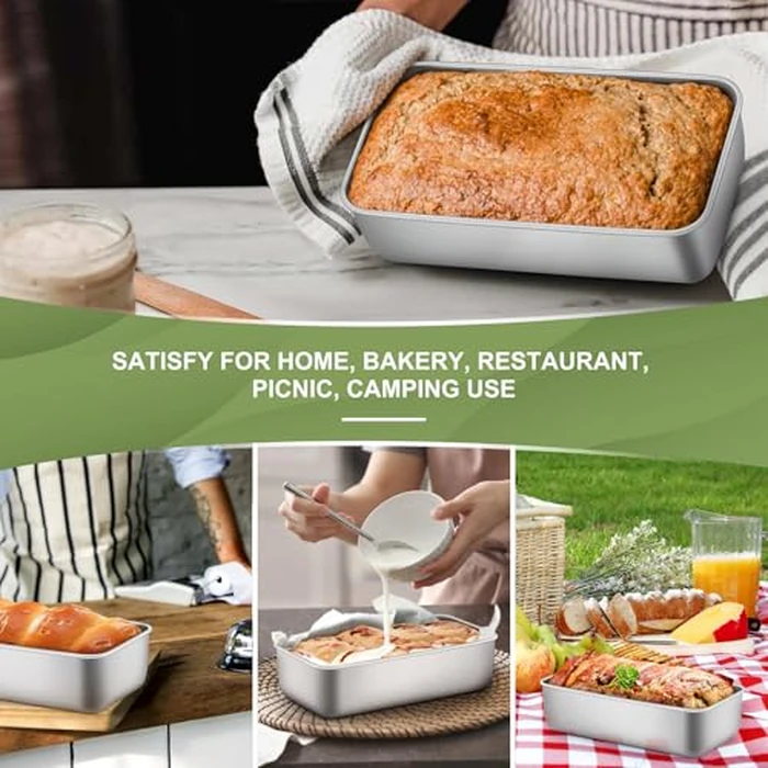 P&P CHEF Loaf Pan Set, 9 x 5 Inch Bread Pans, Stainless Steel Loaf Toast Baking Pans For Bread Meatloaf Lasagna Cake, Healthy & Non Toxic, Oven Safe& Easy Clean, (Silver, 4Pcs) by P&P CHEF - Image 6