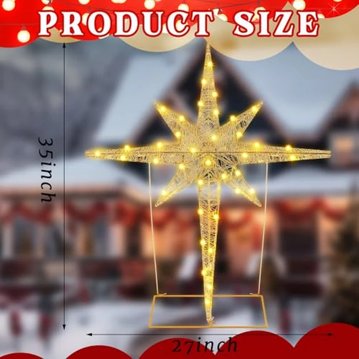 Halloscume 36 Inch Large Christmas Bethlehem Star Theme Light Giant LED Xmas Star of Bethlehem Hanging Ornaments Outdoor Decoration Christmas Lights for Holiday Lawn Patio Porch Garden Home by Halloscume - Image 2