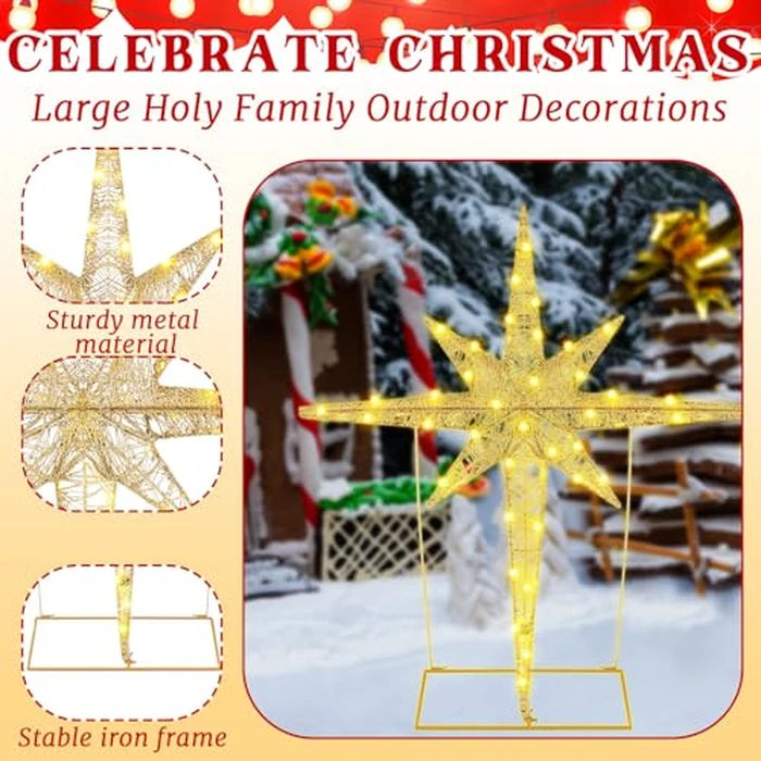 Halloscume 36 Inch Large Christmas Bethlehem Star Theme Light Giant LED Xmas Star of Bethlehem Hanging Ornaments Outdoor Decoration Christmas Lights for Holiday Lawn Patio Porch Garden Home by Halloscume - Image 4