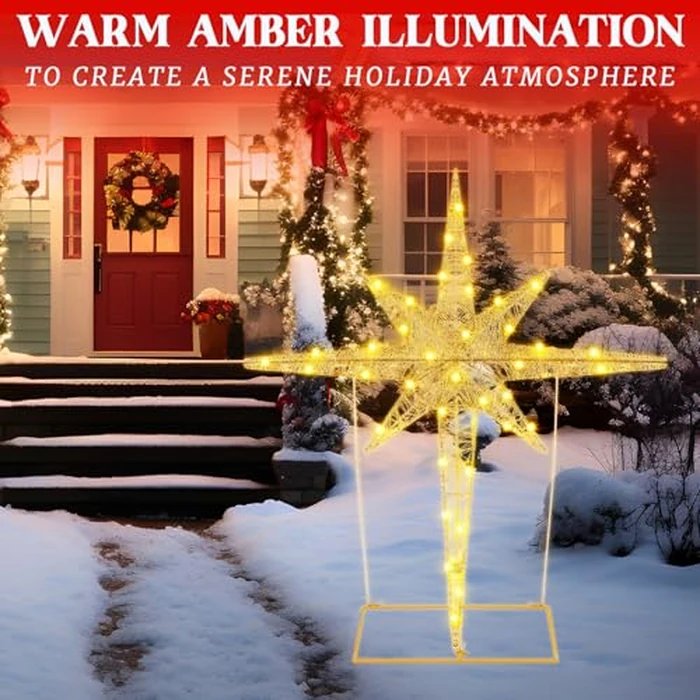 Halloscume 36 Inch Large Christmas Bethlehem Star Theme Light Giant LED Xmas Star of Bethlehem Hanging Ornaments Outdoor Decoration Christmas Lights for Holiday Lawn Patio Porch Garden Home by Halloscume - Image 5