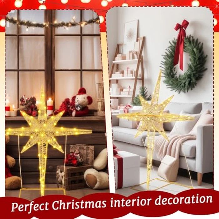 Halloscume 36 Inch Large Christmas Bethlehem Star Theme Light Giant LED Xmas Star of Bethlehem Hanging Ornaments Outdoor Decoration Christmas Lights for Holiday Lawn Patio Porch Garden Home by Halloscume - Image 8